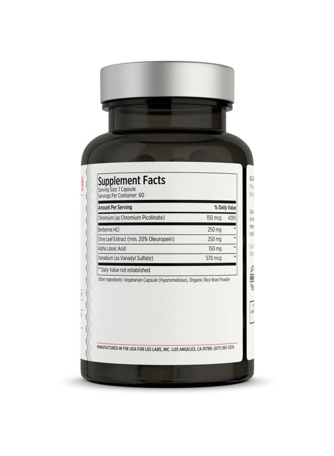 LES Labs Insulin Health – Metabolic Health, Glucose Support, Lipid & Carbohydrate Metabolism – Berberine, Chromium, Olive Leaf, Alpha Lipoic Acid & Vanadium – Non-GMO Supplement – 60 Capsules - Image 2